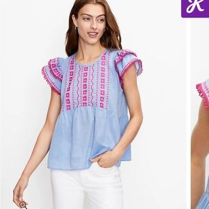 LOFT NWT❗️Chambray Embroidered Peplum Top